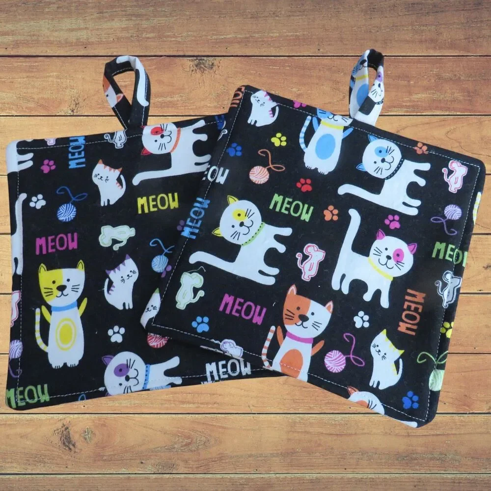 Handmade Potholder, Cat Hot Pad, Set of 2
